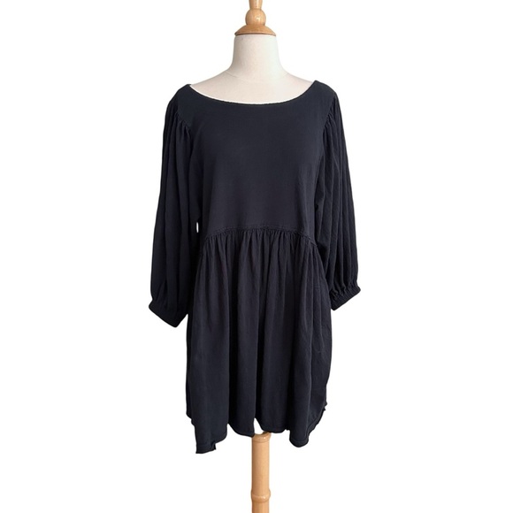 FREE PEOPLE Beach Get Obsessed Relaxed Gauzy Babydoll Mini Dress Black Sz Small - Picture 4 of 13